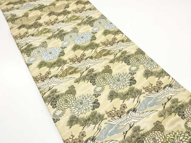 アンティーク　鶴に菊・松梅模様織出し丸帯（材料）